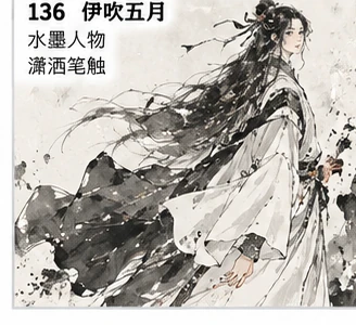 潇洒古风墨稿参考图