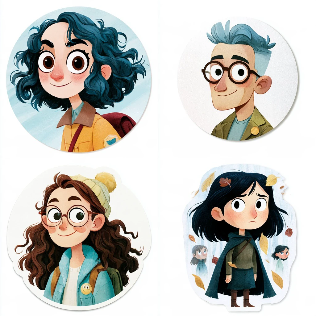 Additional Whimsical Watercolor Die-Cut Sticker Cartoon references