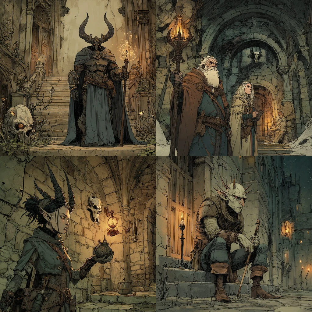 Additional Medieval Dark Fantasy Ink & Ochre Illustration references