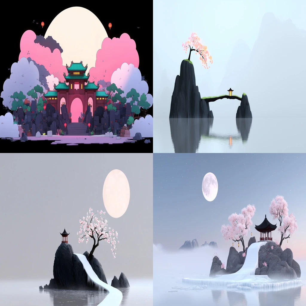 Additional Guochao Fantasy Architectural Illustration references