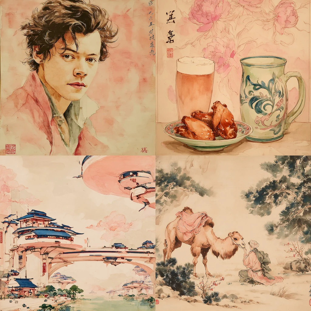 Additional Romantic Pink Watercolor Sumi-e Wash references